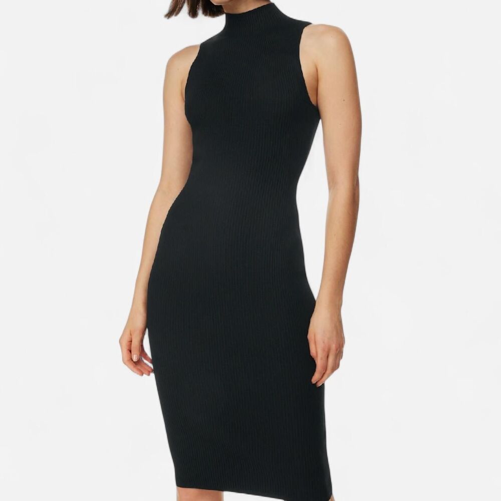 Aritzia Black Sleeveless Midi Ribbed Mock-Neck Dress